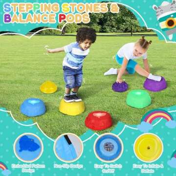 IVENRXIU Stepping Stones for Kids, Balance Stepping Stone Kit with Light Up Jumping Stones, Balance Pods, Non Slip Mat, Obstacle Course Balance Training Sensory Toys for Kids Indoor Outdoor Play