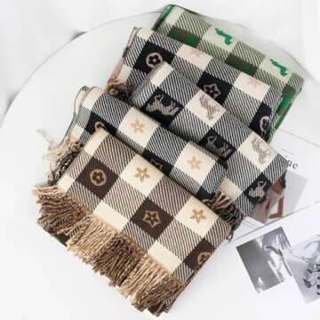 NTLWKR Women Scarf Fashion Long Plaid Shawls Wraps Big Grid Winter Warm Lattice Large Scarves Gifts Cold Weather Accessories