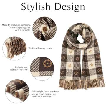 NTLWKR Women Scarf Fashion Long Plaid Shawls Wraps Big Grid Winter Warm Lattice Large Scarves Gifts Cold Weather Accessories