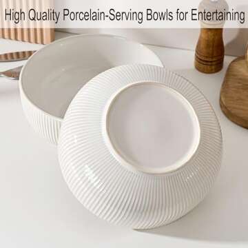 Jemirry Ceramic Serving Bowls For Entertaining, 8.5in Large Salad Bowl Soup Bowl Set of 2, 2.27 Quart Large Serving Dishes For Kitchen, Table, Party, Dinner, Holiday Gift-White, 80 Fl Oz