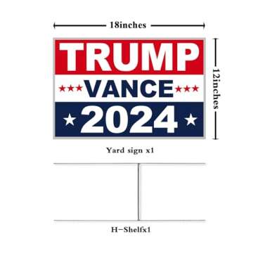 Oligei Trump Yard Signs, Trump Yard Sign 2024 18" X 12", Trump-Vance Yard Signs 2024 Double Sided Fade Resistant, Take America Back Trump Vance Signs for Yard Heavy Duty Metal H-Frames