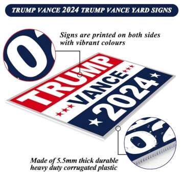 Oligei Trump Yard Signs, Trump Yard Sign 2024 18" X 12", Trump-Vance Yard Signs 2024 Double Sided Fade Resistant, Take America Back Trump Vance Signs for Yard Heavy Duty Metal H-Frames