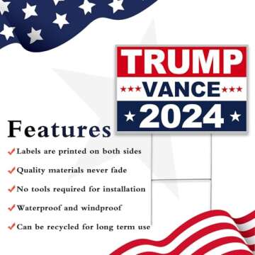 Oligei Trump Yard Signs, Trump Yard Sign 2024 18" X 12", Trump-Vance Yard Signs 2024 Double Sided Fade Resistant, Take America Back Trump Vance Signs for Yard Heavy Duty Metal H-Frames