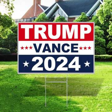 Oligei Trump Yard Signs, Trump Yard Sign 2024 18" X 12", Trump-Vance Yard Signs 2024 Double Sided Fade Resistant, Take America Back Trump Vance Signs for Yard Heavy Duty Metal H-Frames