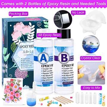 219Pcs Resin Kit for Beginners, Thrilez Resin Mold Kit with Resin Molds Silicone and Epoxy Resin Supplies Include Dried Flowers, Foil Flakes, Necklace Cord, Earring Hooks for DIY Jewelry Making