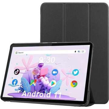 10 inch Android 11 Tablet,RAM 4GB ROM 64 GB with 128GB Expand, Octa Core Tablet,Google Certificated Tablet with IPS HD Touch Screen, 8MP Camera, 2.4G wifi, BT 5.0, Long Battery Life(with Leather Case)