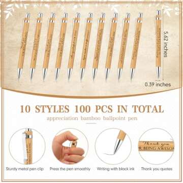 ReliThick 100 Sets Christmas Employee Appreciation Gift Inspirational Bamboo Ballpoint Pen Bulk with Thank You Greeting Card Christmas Party Favor Month Gift for Volunteer Team Nurse Teacher Women