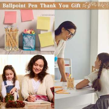 ReliThick 100 Sets  Employee Appreciation Gift Inspirational Bamboo Ballpoint Pen Bulk with Thank You Greeting Card