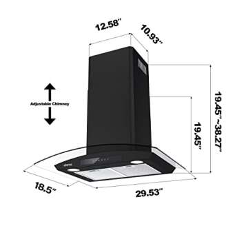 CIARRA Black Range Hood 30 inch with Soft Touch Control 450 CFM Stove Vent Hood for Kitchen with 3 Speed Exhaust Fan Auto Shut Off Function CAB75502