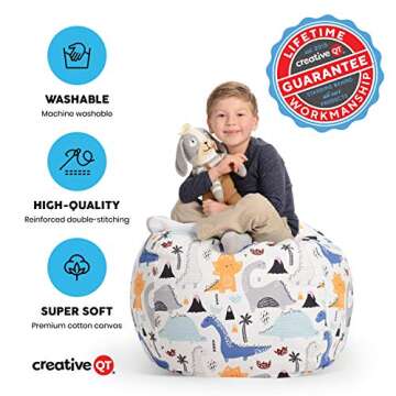 Creative QT Stuffed Animal Storage Bean Bag Chair - Toddler Size Stuff 'n Sit Organization for Kids Toy Storage - Available in a Variety of Sizes and Colors (27", Grey/White Striped)