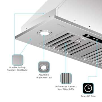 IKTCH 27.75 inch Insert Range Hood, 900 CFM Ducted/Ductless Convertible Duct, Stainless Steel Kitchen Vent Hood with 4 Speed Gesture Sensing&Touch Control Panel