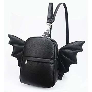 Prime Original Women Fashion Mini Backpack | Detachable Bat Angel Wing Shoulder Bag (Black)