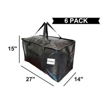 BAG-THAT! 6-Pack Black Moving Bags, Extra Large Storage Bags with Zipper, Water Resistant Packing Bags for Moving Supplies, Heavy Duty Moving Totes with Carrying Handle