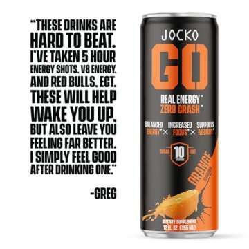 Jocko GO Energy Drink (Afterburner Orange) - KETO, Vitamin B12, Vitamin B6, Electrolytes, L Theanine, Magnesium- All Natural Energy Boost, Sugar Free Nootropic Monk Fruit Blend - 12 Pack