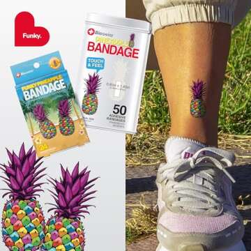 BioSwiss Bandages, Funky Pineapple Shaped Self Adhesive Bandage, Latex Free Sterile Wound Care, Fun First Aid Kit Supplies for Kids, 24 Count