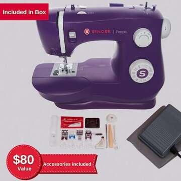 SINGER Simple 3337 Lightweight & Portable Sewing Machine With 108 Stitch Applications, LED Light & 1-step Buttonhole | Used for Crafting and Sewing - Purple