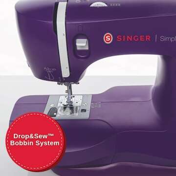 SINGER Simple 3337 Lightweight & Portable Sewing Machine With 108 Stitch Applications, LED Light & 1-step Buttonhole | Used for Crafting and Sewing - Purple