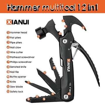 Gifts for Men, Stocking Stuffers for Men, Camping Survival Gear Multitool Hammer 12in1, Mens Gifts for Christmas, Cool Gadgets for Men, Unique Men Gift Ideas for Dad Husband Boyfriend, Tools for Men