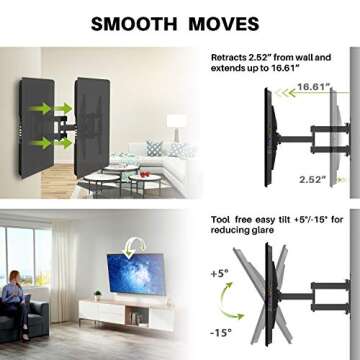 USX Mount UL Listed Full Motion TV Wall Mount for Most 37-86 inch TV, Swivel and Tilt Mount with Dual Articulating Arms Up to 132lbs, VESA 600x400mm, 16" Wood Studs, XML019