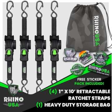 Heavy Duty Retractable Ratchet Straps - 10ft