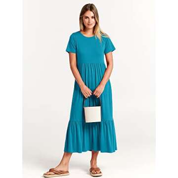 ANRABESS Women Summer Casual Short Sleeve Crewneck Aline Swing Flowy Tiered Shirt Maxi Beach Long Dress 2024 Trendy Outfits X-Large Sky Blue