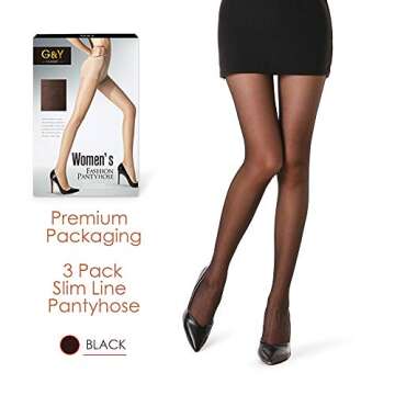 G&Y 3 Pairs Women's Sheer Tights - 20D Control Top Pantyhose with Reinforced Toes(Black, M)