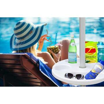 AMMSUN Beach Umbrella Table Tray with Cup Holders