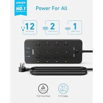 Anker 12-Outlets Surge Protector Power Strip with USB C & Ports