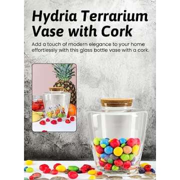 Serene Spaces Living Hydria Terrarium Vase with Cork, Bottle Floral Vase, Indoor Mini Garden, Home & Wedding Decor - Perfect for Succulents, Air Plants, Ferns & Moss, 9.75" Diameter & 11" Tall