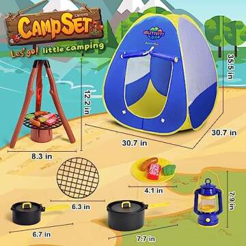 FUN LITTLE TOYS Kids Play Tent with Camping Toys, Toddler Tent with Battery Lantern, Kids Pop Up Tent Indoor Outdoor Toys Christmas Birthday Gifts for Boys