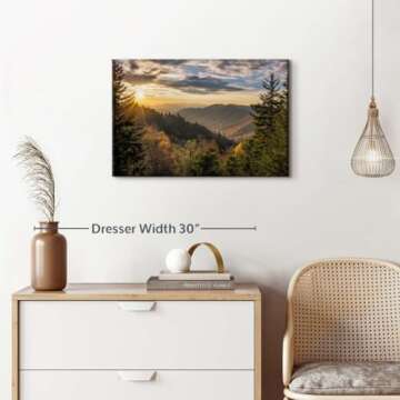 Elephant Stock Sunrise In Smoky Mountains Canvas - 1 Panel Mountain Pictures Wall Decor - Nature Wall Art, Mountain Canvas Wall Art Photography - Mountains Wall Art for Nature Lovers - 24" X 16"