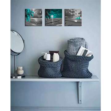 Teal Coastal Beach Canvas Art Set for Home Decor