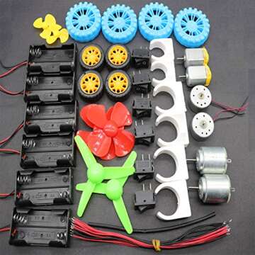 6 Set Dc Motor Kit Homemade DIY Project Kits: DC Motors, Gears, Propellers, AA Battery case, Cables, ON/Off Switch for DIY Science Projects