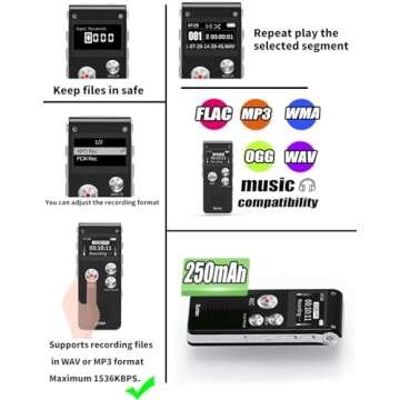 Digital Voice Recorder 16GB Voice Recorder with Playback for Lectures - USB Rechargeable Dictaphone Upgraded Small Tape Recorder Device