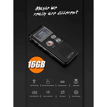 Digital Voice Recorder 16GB Voice Recorder with Playback for Lectures - USB Rechargeable Dictaphone Upgraded Small Tape Recorder Device