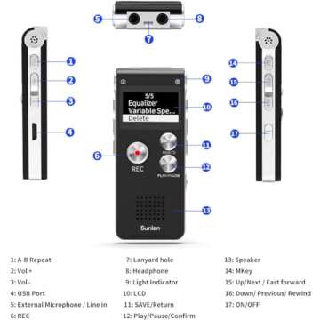 Digital Voice Recorder 16GB Voice Recorder with Playback for Lectures - USB Rechargeable Dictaphone Upgraded Small Tape Recorder Device