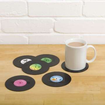 Gift Republic Retro Vinyl Coasters, Cool Drinks Coasters, Great Housewarming Gift, Music Lovers Gift idea