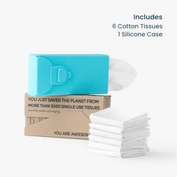 LastTissue® Reusable Cotton Tissue Pack – Sustainable, Durable, Eco-Conscious, Portable & Washable Facial Tissues for Men and Women with Travel Handkerchief Storage Case