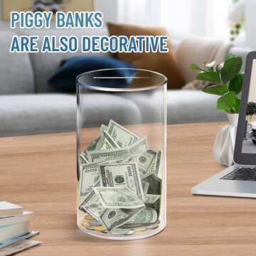 hizgo Adults Piggy Bank, Clear Piggy Bank for Adults/Kids Must Break to Open, Unopenable Acrylic Savings jar, Size 8" H x 5" Diameter(Medium)