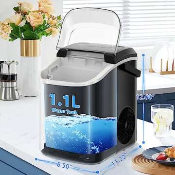 Nugget Countertop Ice Maker with Chewable Pellet Ice, Antarctic Star Portable Ice Machine Pebble Ice with Self-Cleaning, 34Lbs/24H, One Button Operation, for Kitchen, Home Black