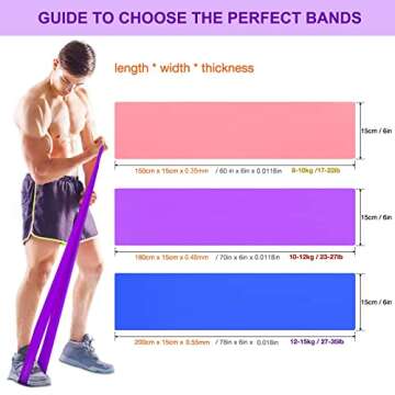 Resistance Bands Set, 3 Pack Professional Latex Elastic Bands for Home or Gym Upper & Lower Body Exercise, Physical Therapy, Strength Training, Yoga, Pilates, Rehab, Blue & Purple & Pink