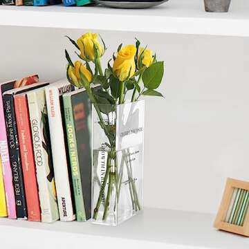 ONEDONE Book Vase for Flowers, Book Flower Vase Artistic Cultural Flavor Decorative Clear Acrylic Vase, Aesthetic Unique Vase Office Home Decor Vase for Bookshelf Dining Table