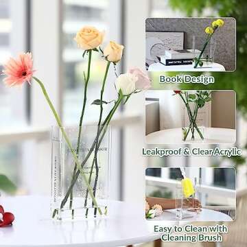 ONEDONE Book Vase for Flowers, Book Flower Vase Artistic Cultural Flavor Decorative Clear Acrylic Vase, Aesthetic Unique Vase Office Home Decor Vase for Bookshelf Dining Table