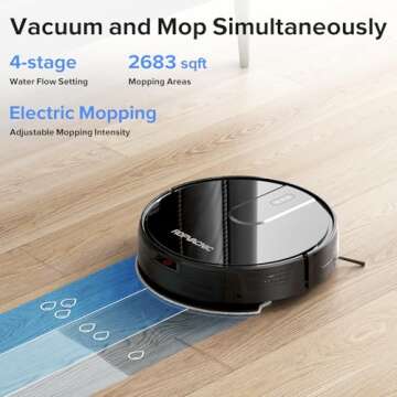 ROPVACNIC Robot Vacuum Cleaner Robot Vacuum and Mop Combo with 4000Pa Suction, Personalized Cleaning Adjustments, Self-Charging Robotic Vacuum Cleaner, Advanced Obstacle Avoidance, Black