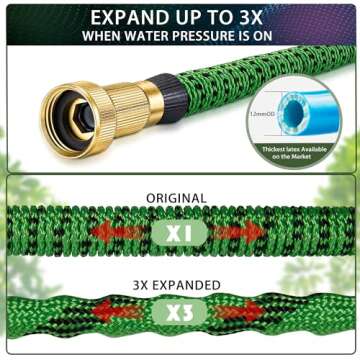 Expandable Garden Hose 50 ft - 2024 New Retractable Water Hose with 10 Pattern Spray Nozzle, Extra Strength Fabric - Flexible Expanding Hoses with 3/4" Solid Brass Fittings(Green Black)