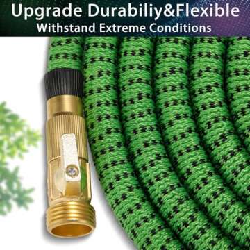 Expandable Garden Hose 50 ft - 2024 New Retractable Water Hose with 10 Pattern Spray Nozzle, Extra Strength Fabric - Flexible Expanding Hoses with 3/4" Solid Brass Fittings(Green Black)