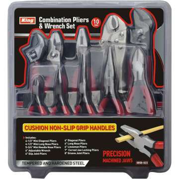 KING Combination Pliers and Wrench Set with Rack (10-Piece)