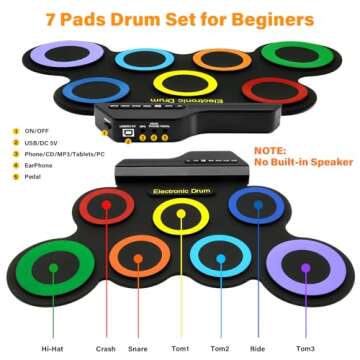 BESFAN Portable Electronic Drum Set - 7 Pads with Pedals & Accessories