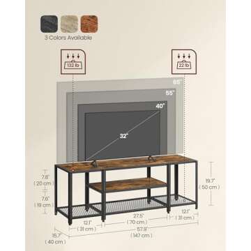 VASAGLE Modern TV Stand for TVs up to 65 Inches, 3-Tier Entertainment Center, Industrial TV Console Table with Open Storage Shelves, for Living Room, Bedroom, Rustic Brown and Black ULTV097B01