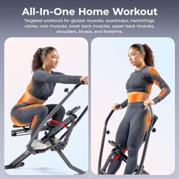 Sunny Health & Fitness Duo Motion Row and Squat Assist Multi-Functional Workout Trainer with Adjustable Resistance, Easy Setup & Foldable, Glute & Leg Exercise Machine - SF-A022070